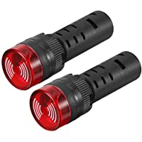 sourcing map 2pcs AC 220V Luz de Piloto indicadora intermitente de alarma con el zumbador LED rojo AD16-16SM